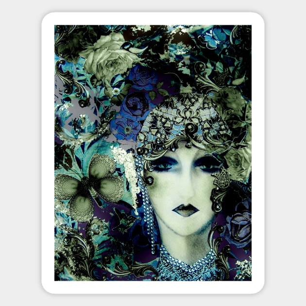 ART DECO COLLAGE FLAPPER , POSTER PRINT BLUE Sticker by jacquline8689